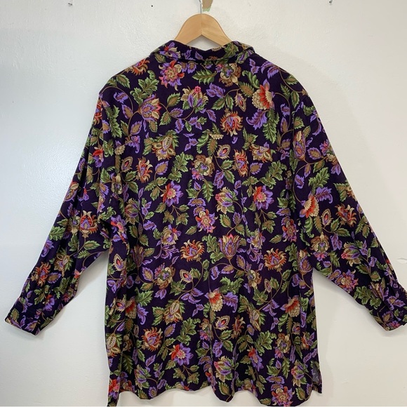 Roamans Shirt Woman 2X  Purple Floral Button Up Long Sleeve Tunic  Side Colorful - Picture 5 of 11